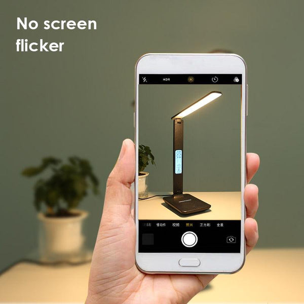 Modern Business Led Office Desk Lamp Touch Dimmable Foldable With Calendar Temperature Alarm Clock table Reading Light Decorative Table Lamp Cute Study Lamps for Bedroom Décor