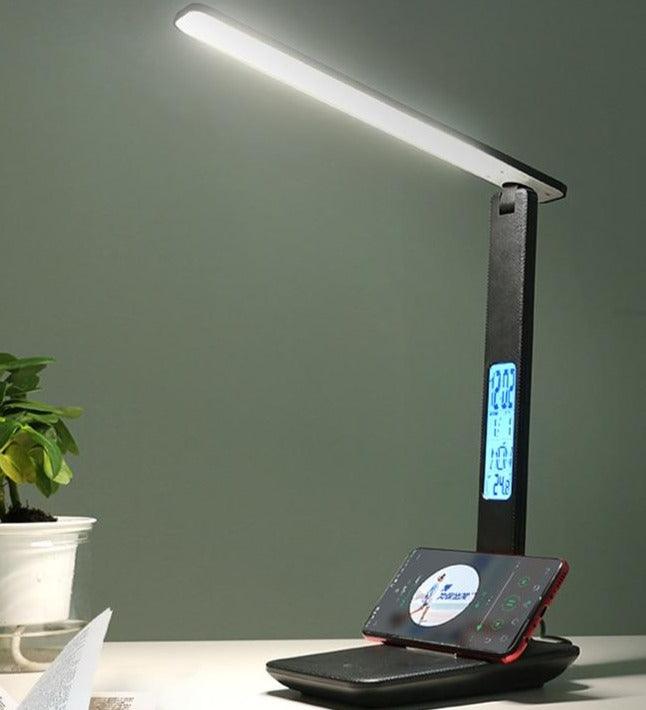 Modern Business Led Office Desk Lamp Touch Dimmable Foldable With Calendar Temperature Alarm Clock table Reading Light Decorative Table Lamp Cute Study Lamps for Bedroom Décor