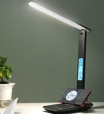 Modern Business Led Office Desk Lamp Touch Dimmable Foldable With Calendar Temperature Alarm Clock table Reading Light Decorative Table Lamp Cute Study Lamps for Bedroom Décor