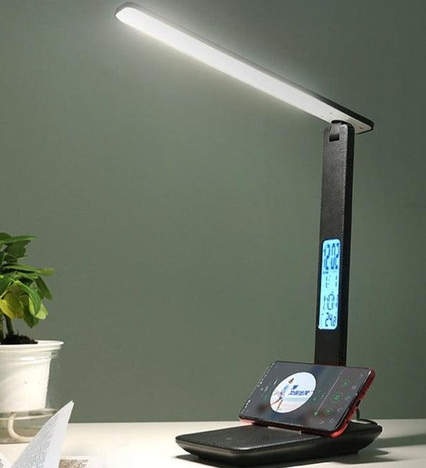 Modern Business Led Office Desk Lamp Touch Dimmable Foldable With Calendar Temperature Alarm Clock table Reading Light Decorative Table Lamp Cute Study Lamps for Bedroom Décor