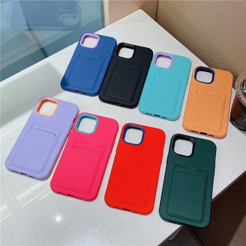 Modern Card Candy Color Phone Case For iPhone 12 11 13 Pro Max 12 13 Pro 11 Shockproof Bumper Soft Back Cover Colorful Silicone Phone Cover