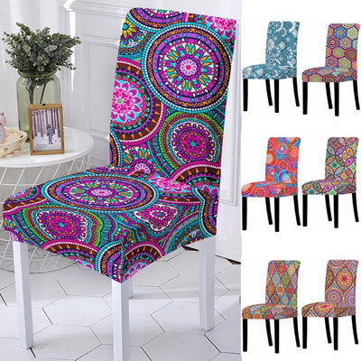 Modern Colorful Indian Style Chair Cover for Dining Chairs Room Mandala Print Cushion Cover High Back for Living Room Home Decoration Stretch Removable Washable Dining Room Chair Protector Slipcovers
