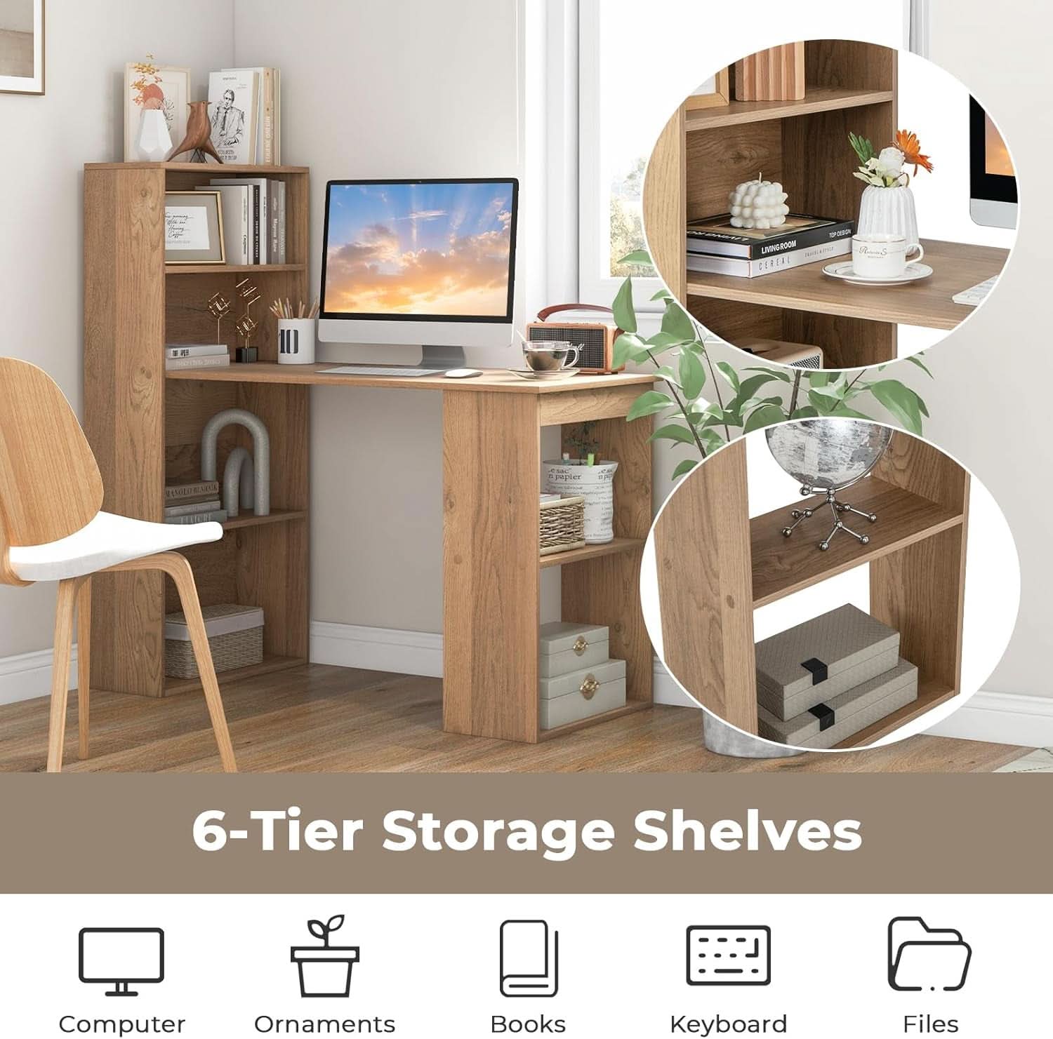 Modern Compact Computer Desk with Storage Shelves and Workstation