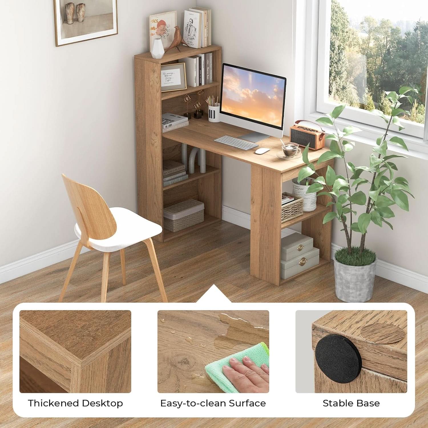 Modern Compact Computer Desk with Storage Shelves and Workstation