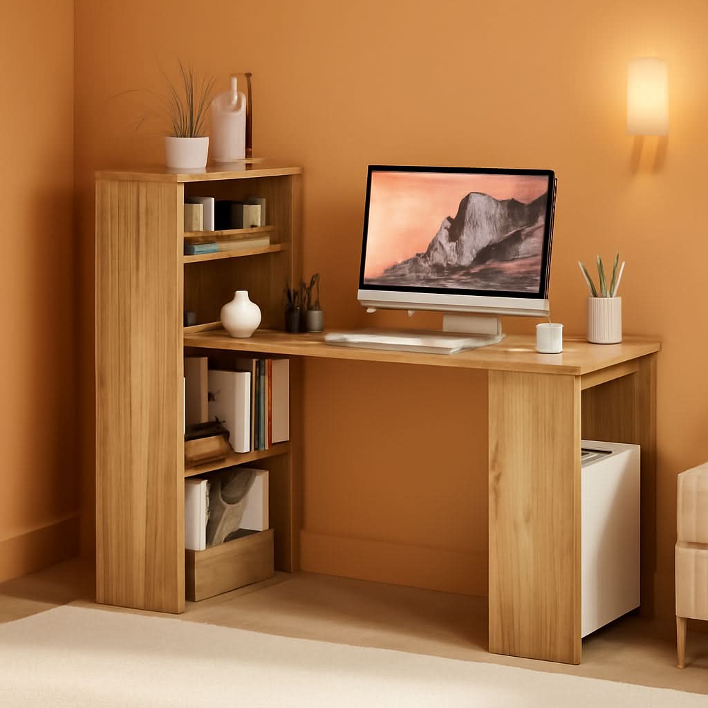 Modern Compact Computer Desk with Storage Shelves and Workstation