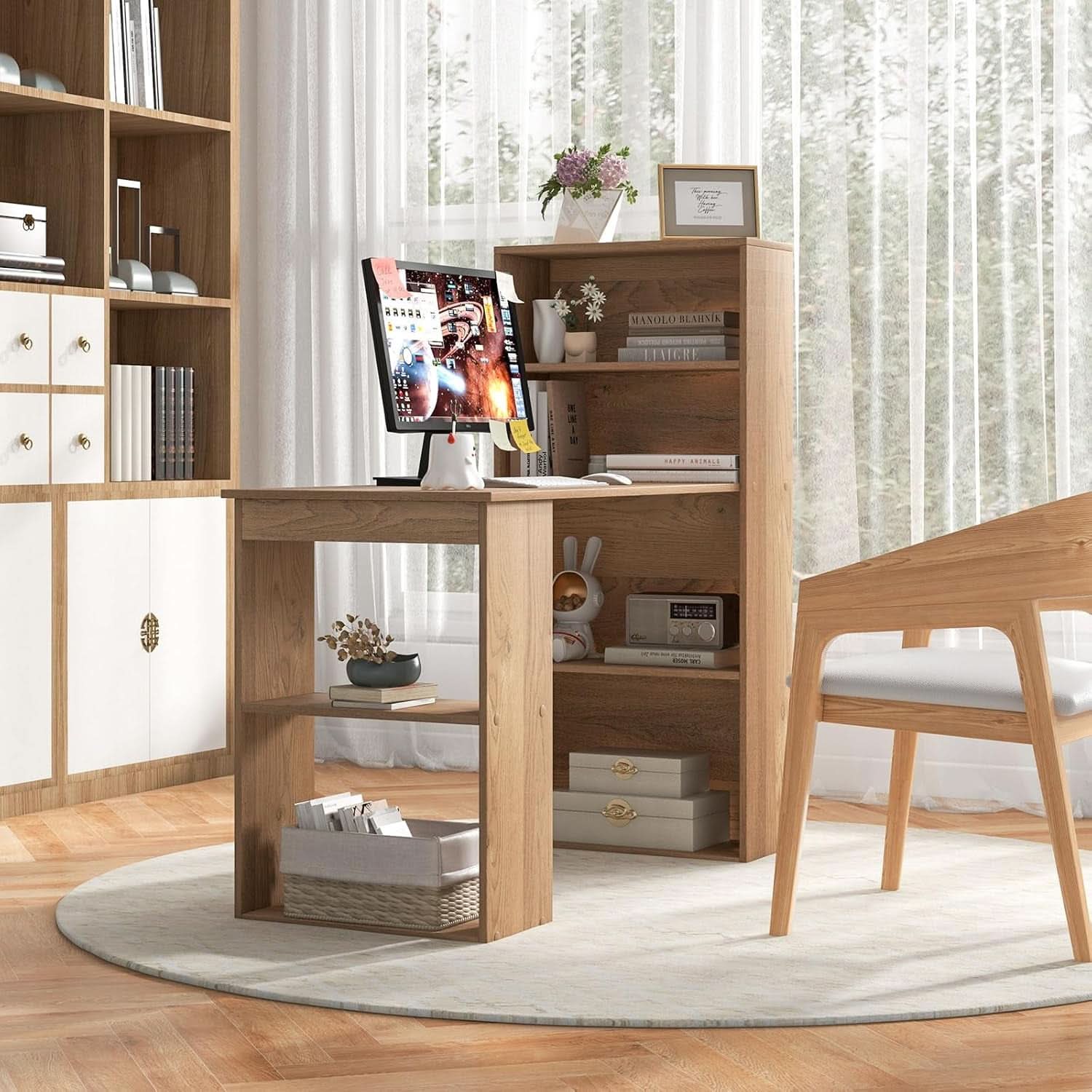 Modern Compact Computer Desk with Storage Shelves and Workstation