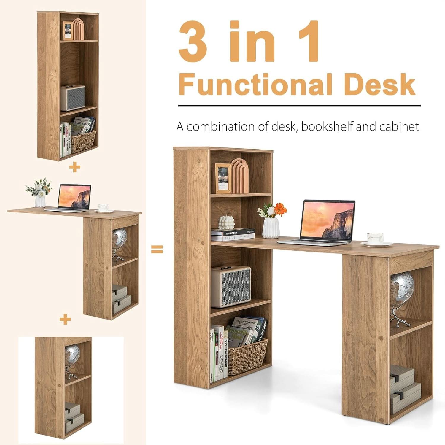 Modern Compact Computer Desk with Storage Shelves and Workstation