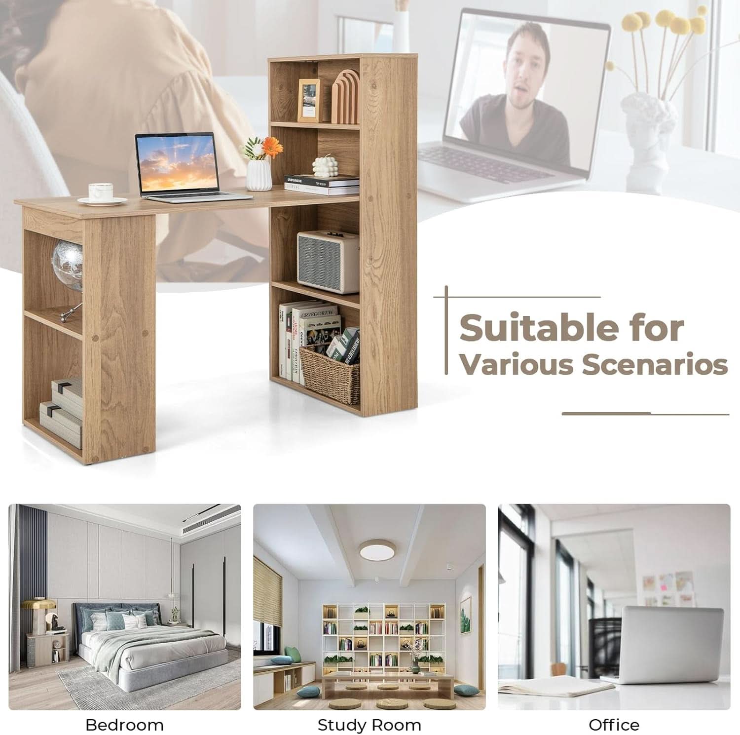 Modern Compact Computer Desk with Storage Shelves and Workstation