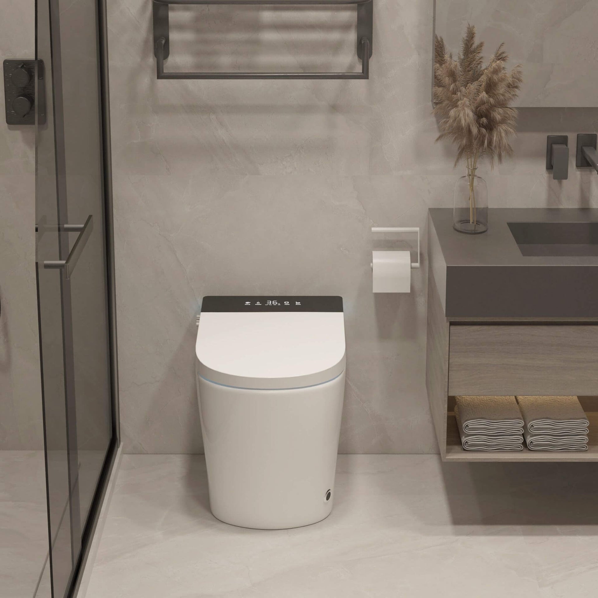 Modern Compact Smart Tankless Toilet With Bidet, Auto Open, Auto Flush, Heated Seat And Air Dryer (SAK51990)