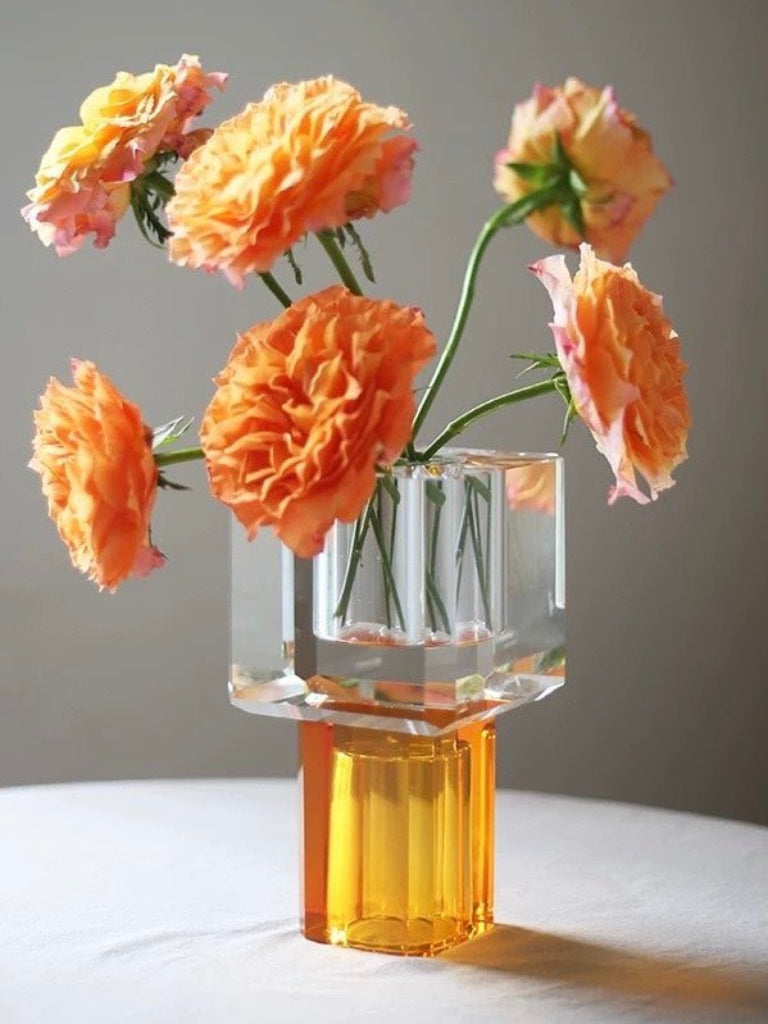 Modern Crystal Block Vase, Contemporary Table Setting Centrepieces