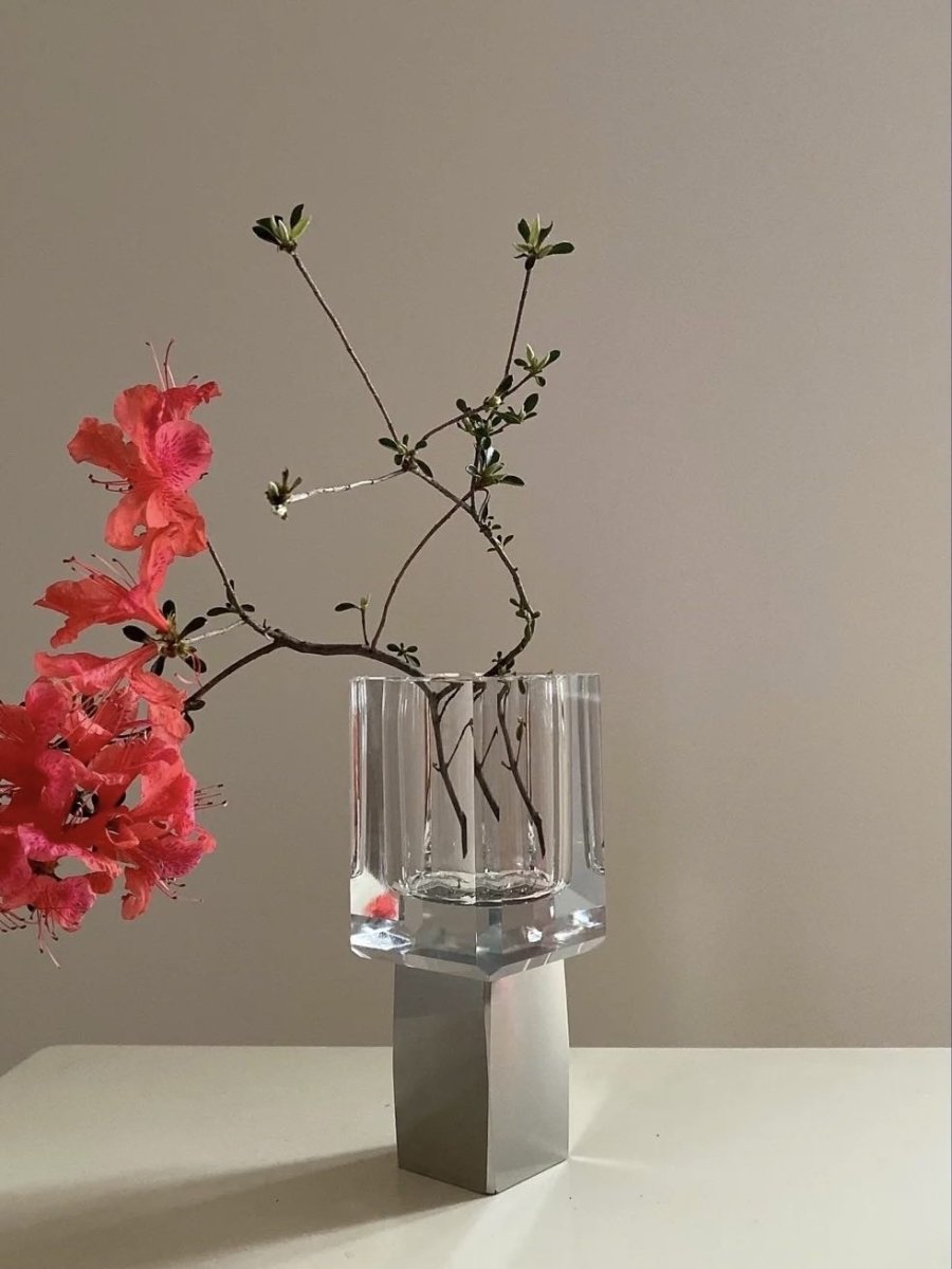 Modern Crystal Block Vase, Contemporary Table Setting Centrepieces