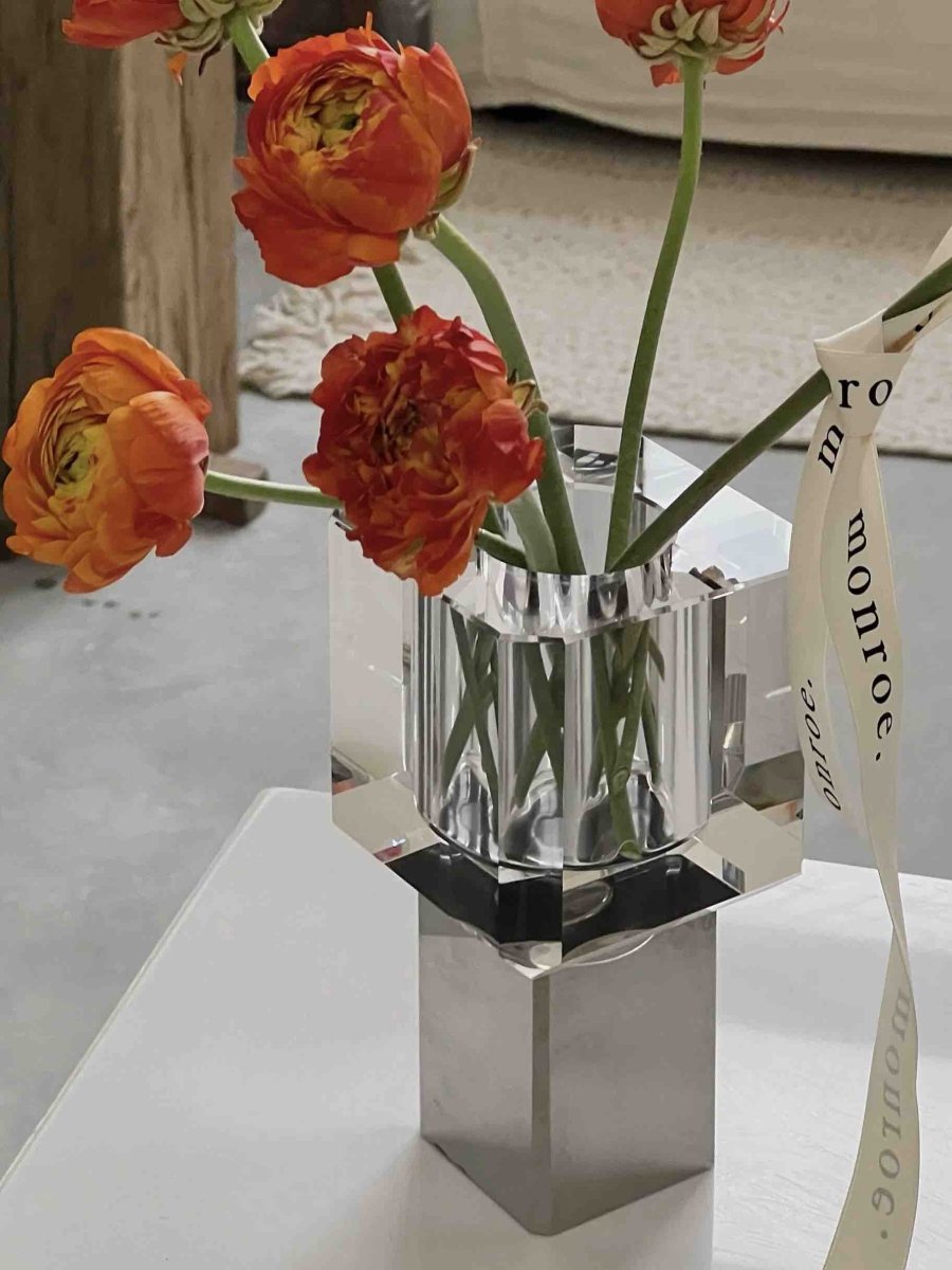 Modern Crystal Block Vase, Contemporary Table Setting Centrepieces