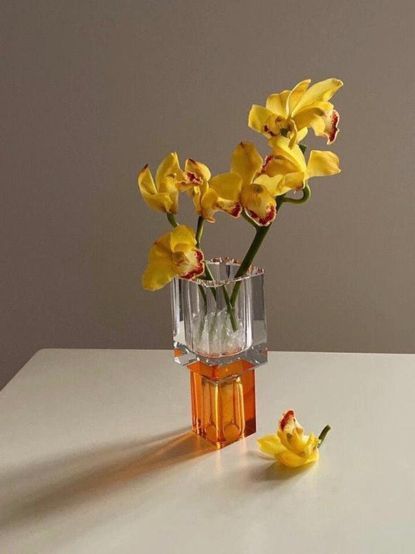 Modern Crystal Block Vase, Contemporary Table Setting Centrepieces