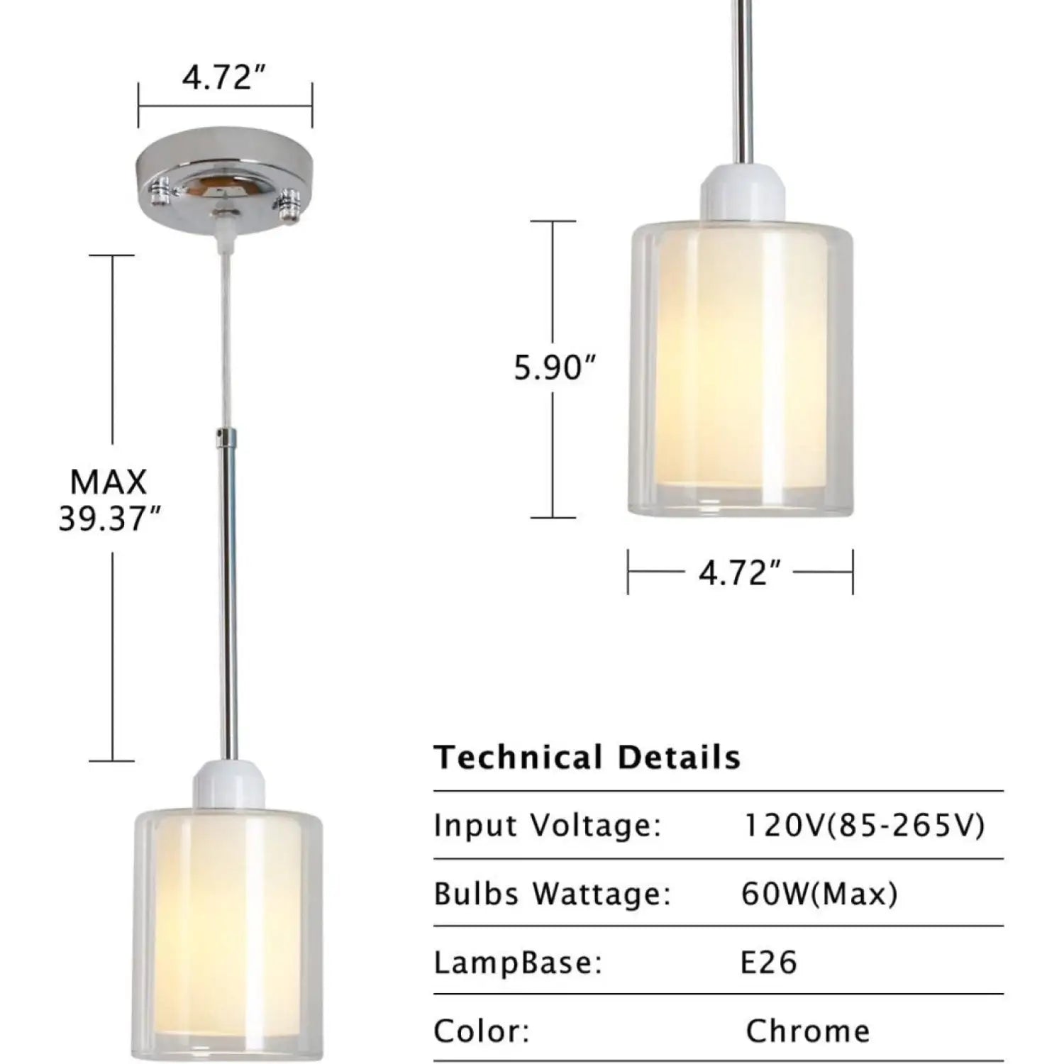 Modern Glass Pendant Light with Chrome Nickel Finish for Kitchen Island