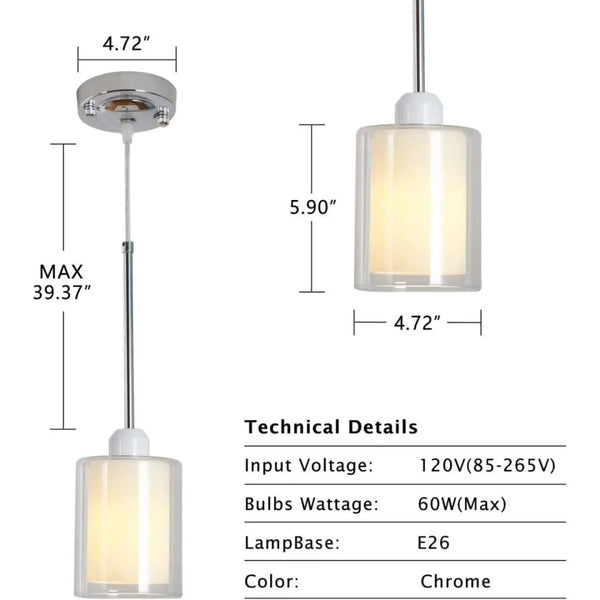 Modern Glass Pendant Light with Chrome Nickel Finish for Kitchen Island