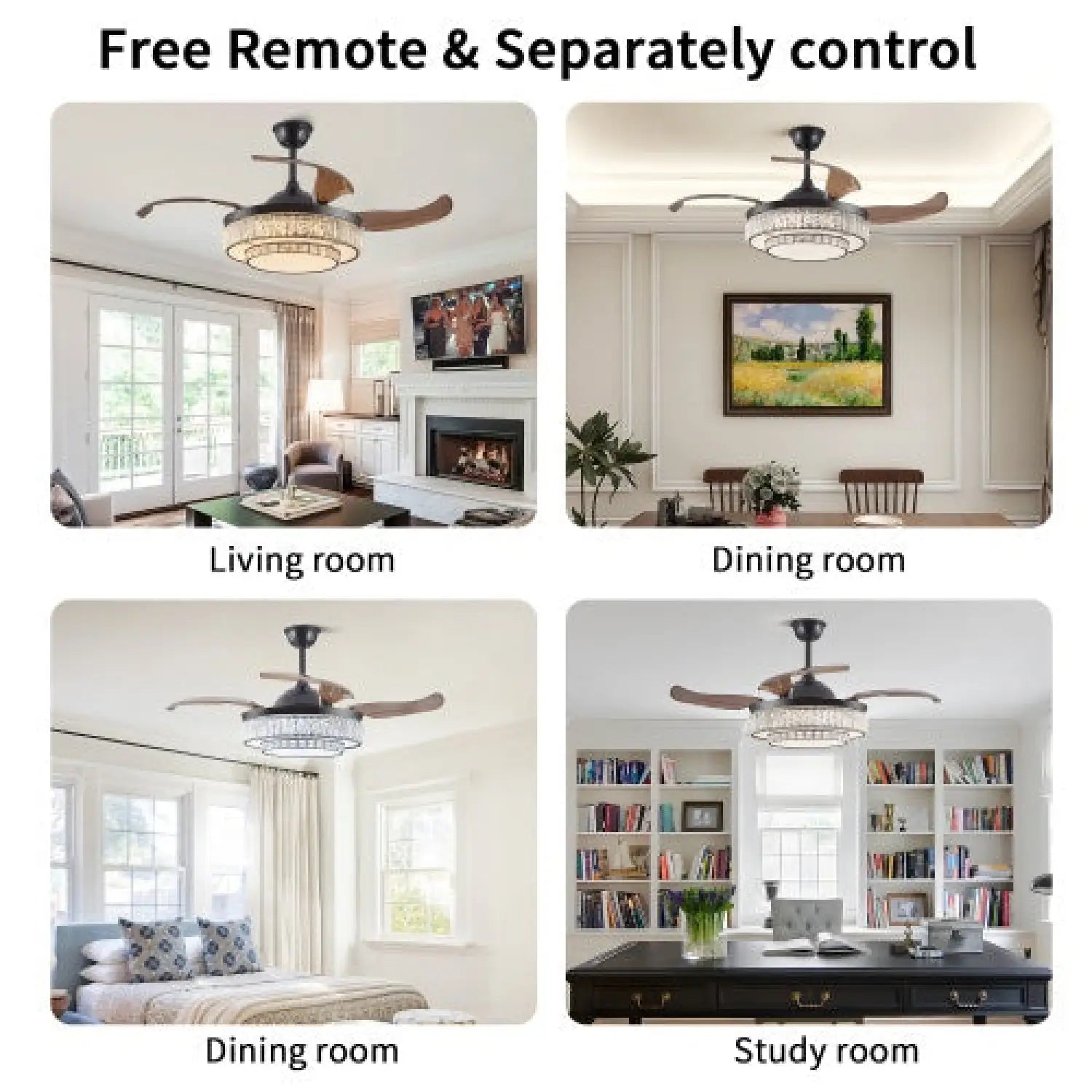 Modern Indoor Ceiling Fan with Retractable LED Light, Remote, and 4 Blades