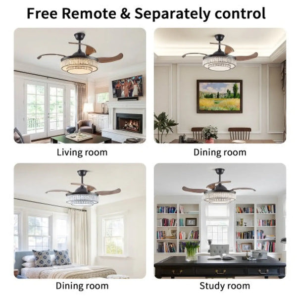 Modern Indoor Ceiling Fan with Retractable LED Light, Remote, and 4 Blades