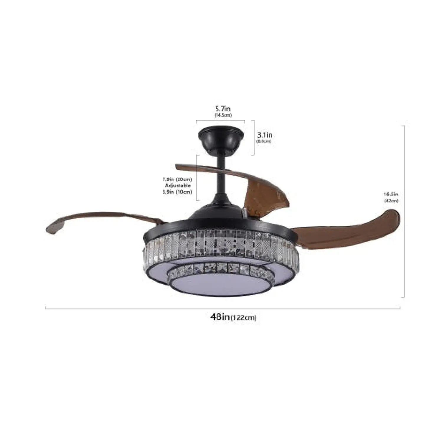Modern Indoor Ceiling Fan with Retractable LED Light, Remote, and 4 Blades