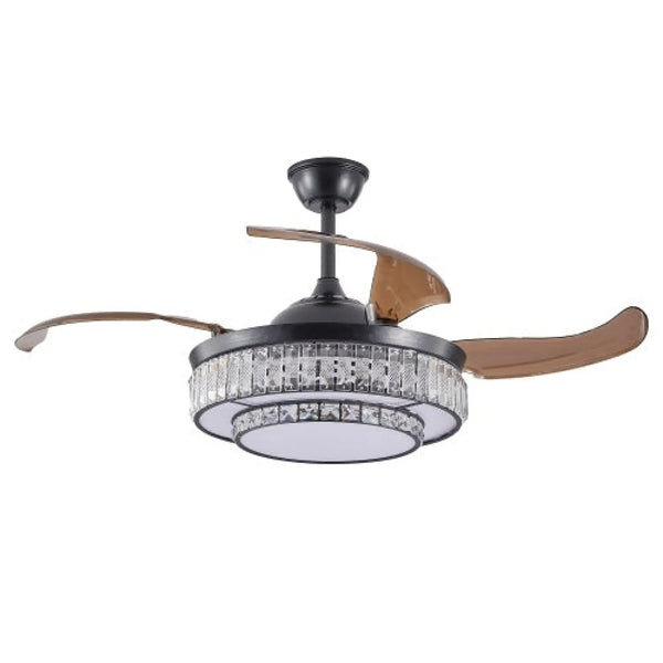 Modern Indoor Ceiling Fan with Retractable LED Light, Remote, and 4 Blades