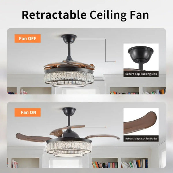 Modern Indoor Ceiling Fan with Retractable LED Light, Remote, and 4 Blades