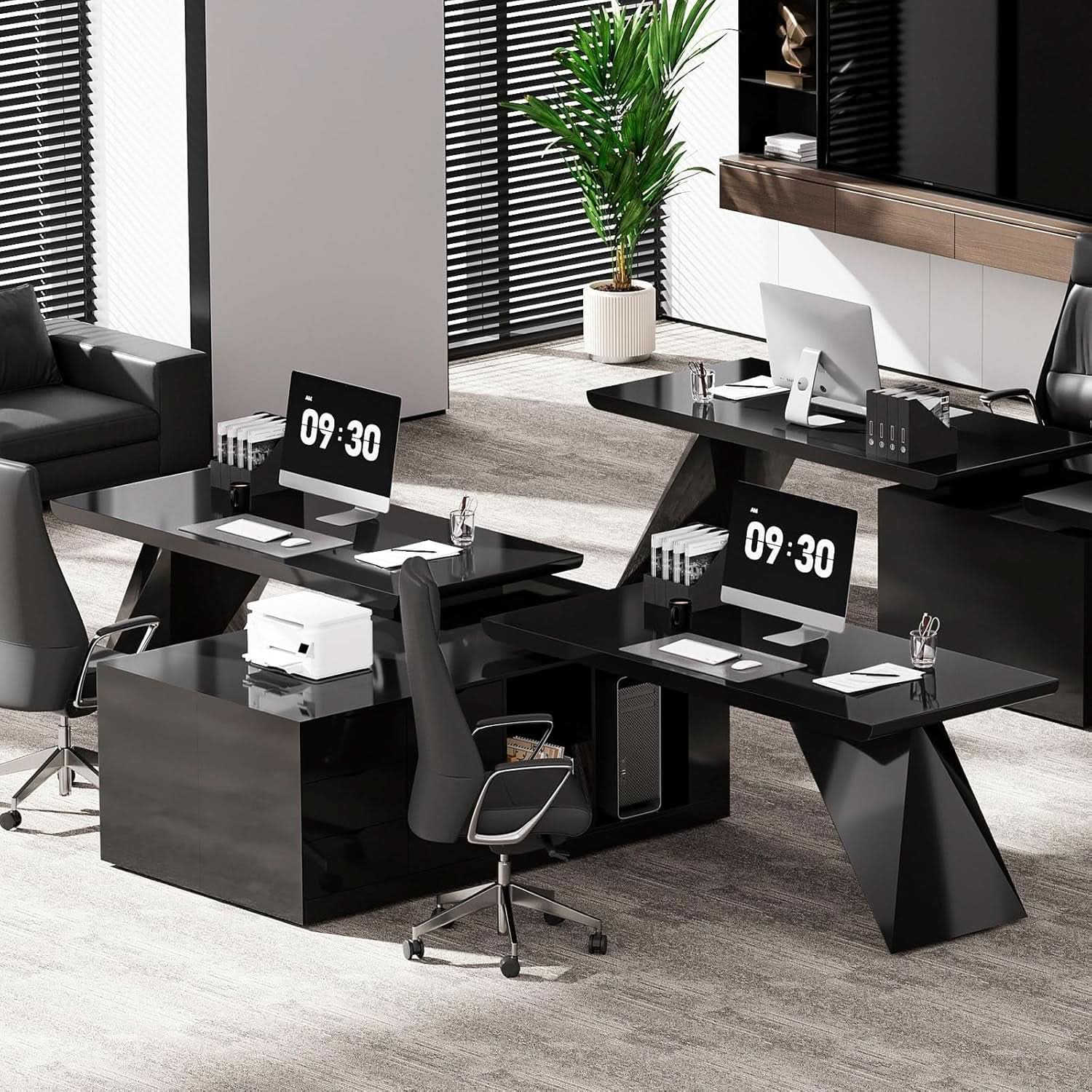 Modern L Shape Executive Desk With Drawers And Cabinet