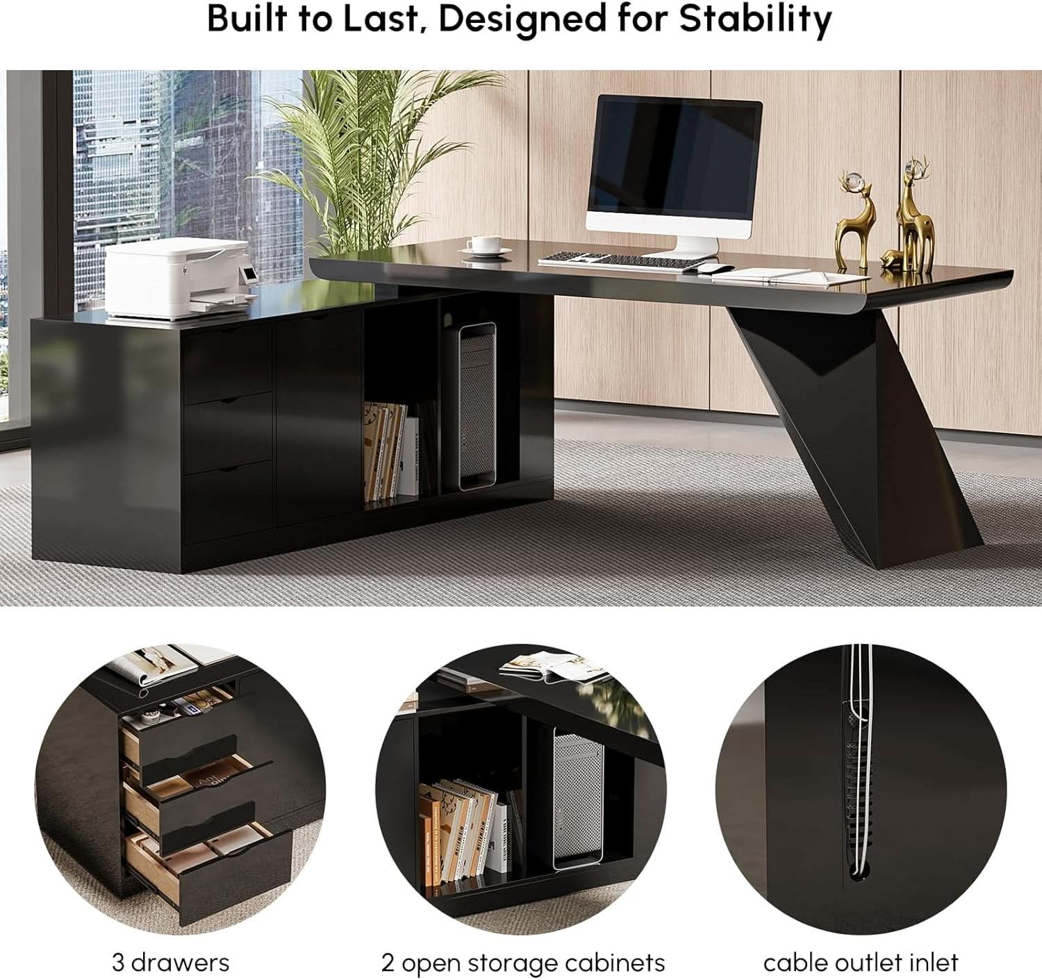 Modern L Shape Executive Desk With Drawers And Cabinet