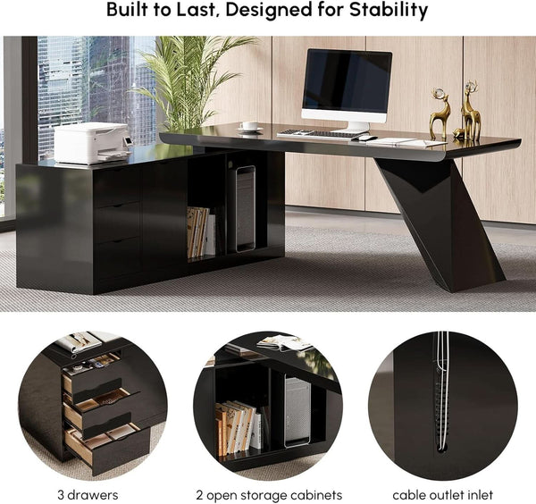 Modern L Shape Executive Desk With Drawers And Cabinet