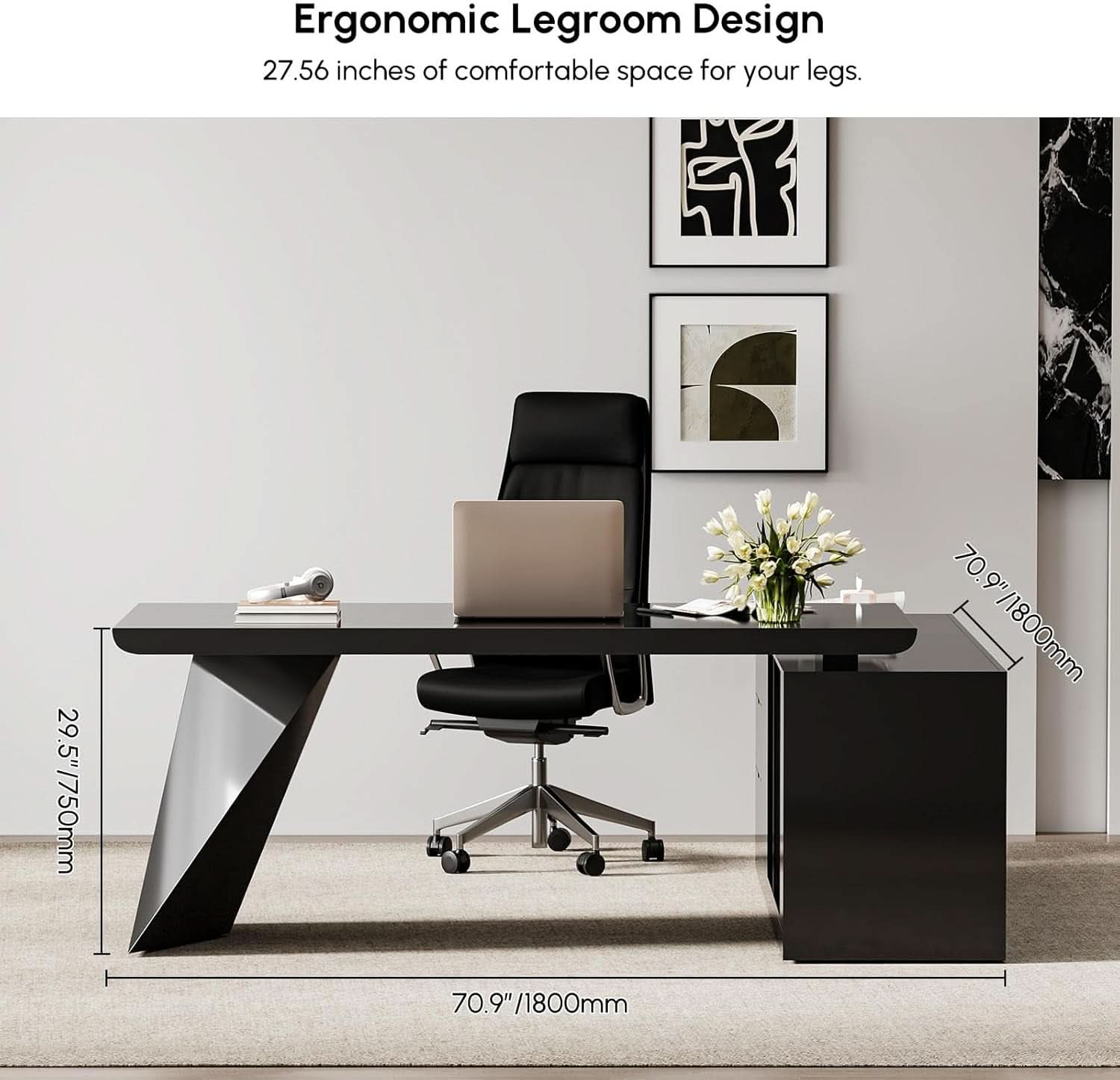 Modern L Shape Executive Desk With Drawers And Cabinet
