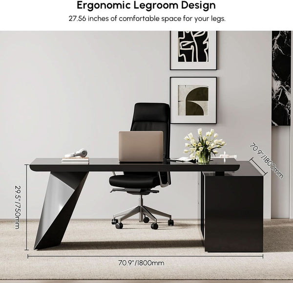 Modern L Shape Executive Desk With Drawers And Cabinet