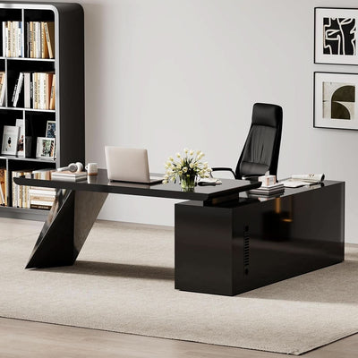 Modern L Shape Executive Desk With Drawers And Cabinet