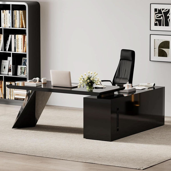 Modern L Shape Executive Desk With Drawers And Cabinet