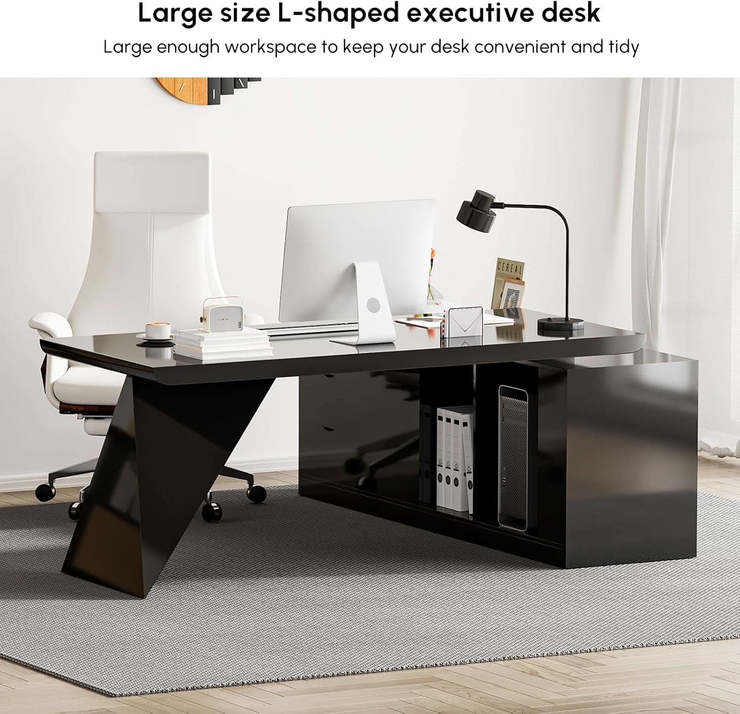 Modern L Shape Executive Desk With Drawers And Cabinet