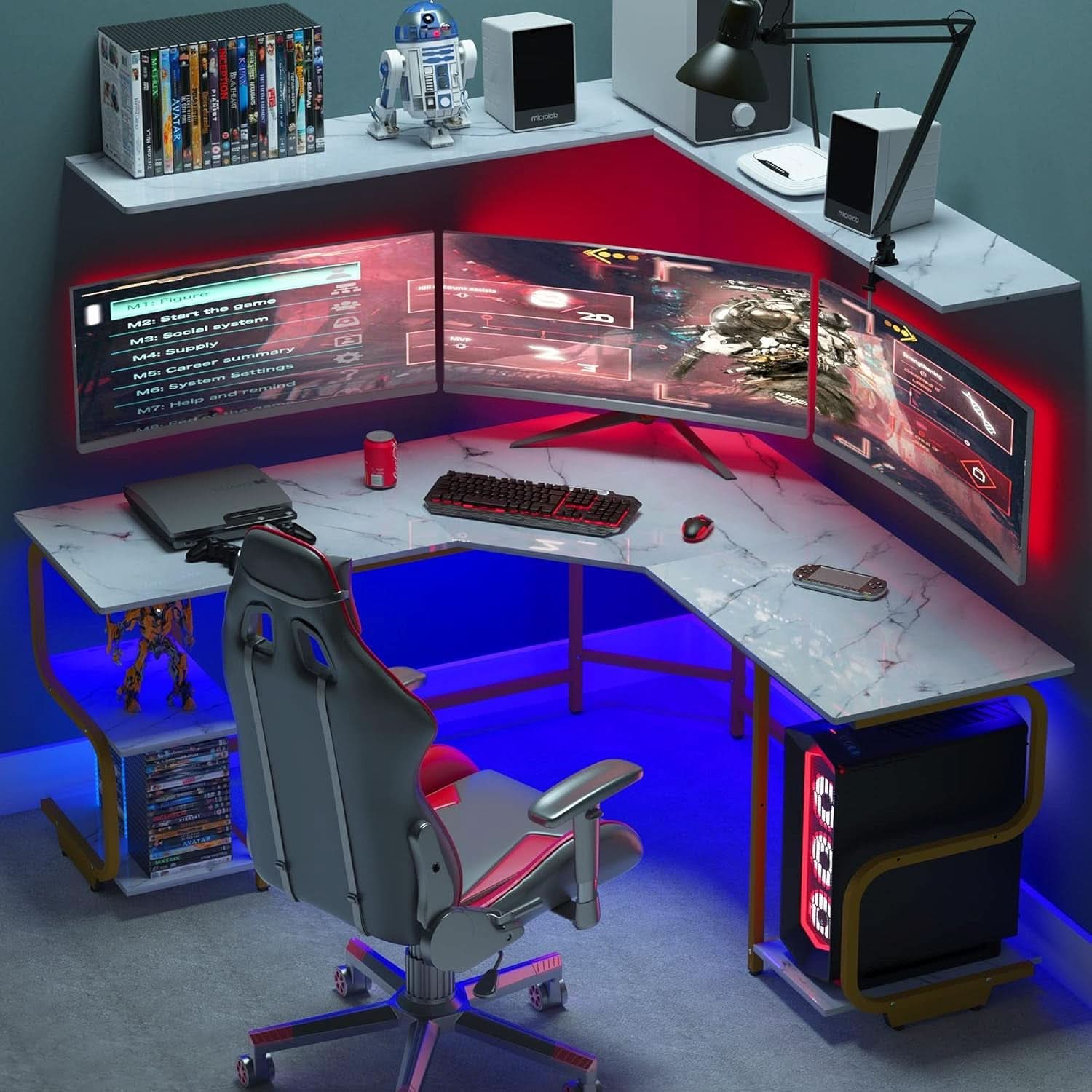 Modern L Shaped Desk with Large Shelves for Office