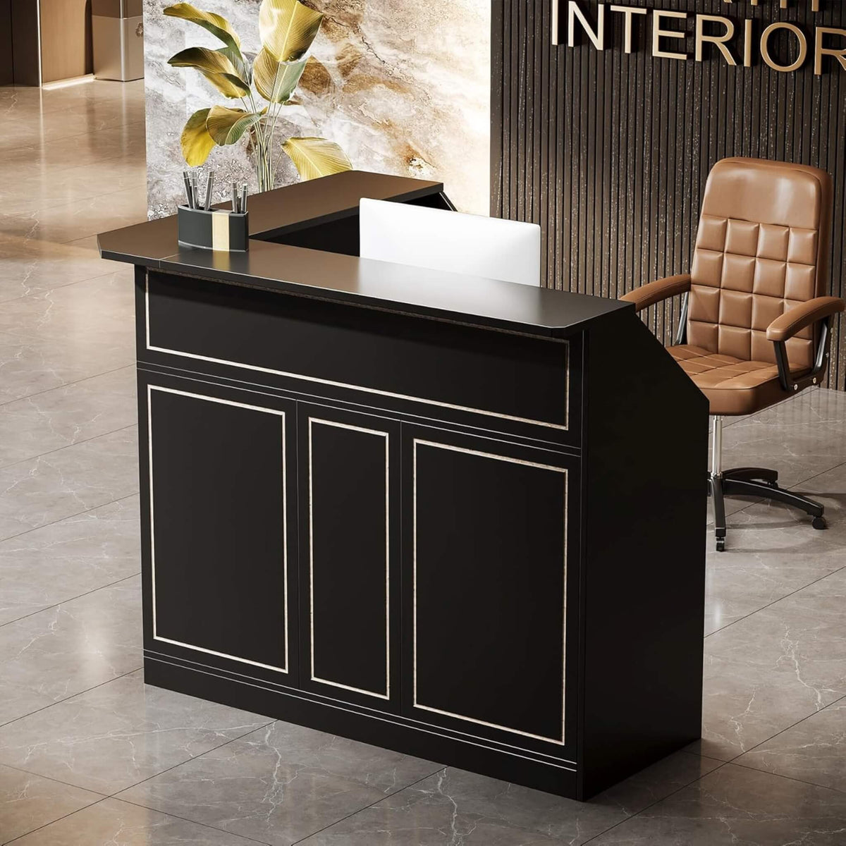 Modern L-Shaped Reception Desk With Storage Shelves (SAK81036)
