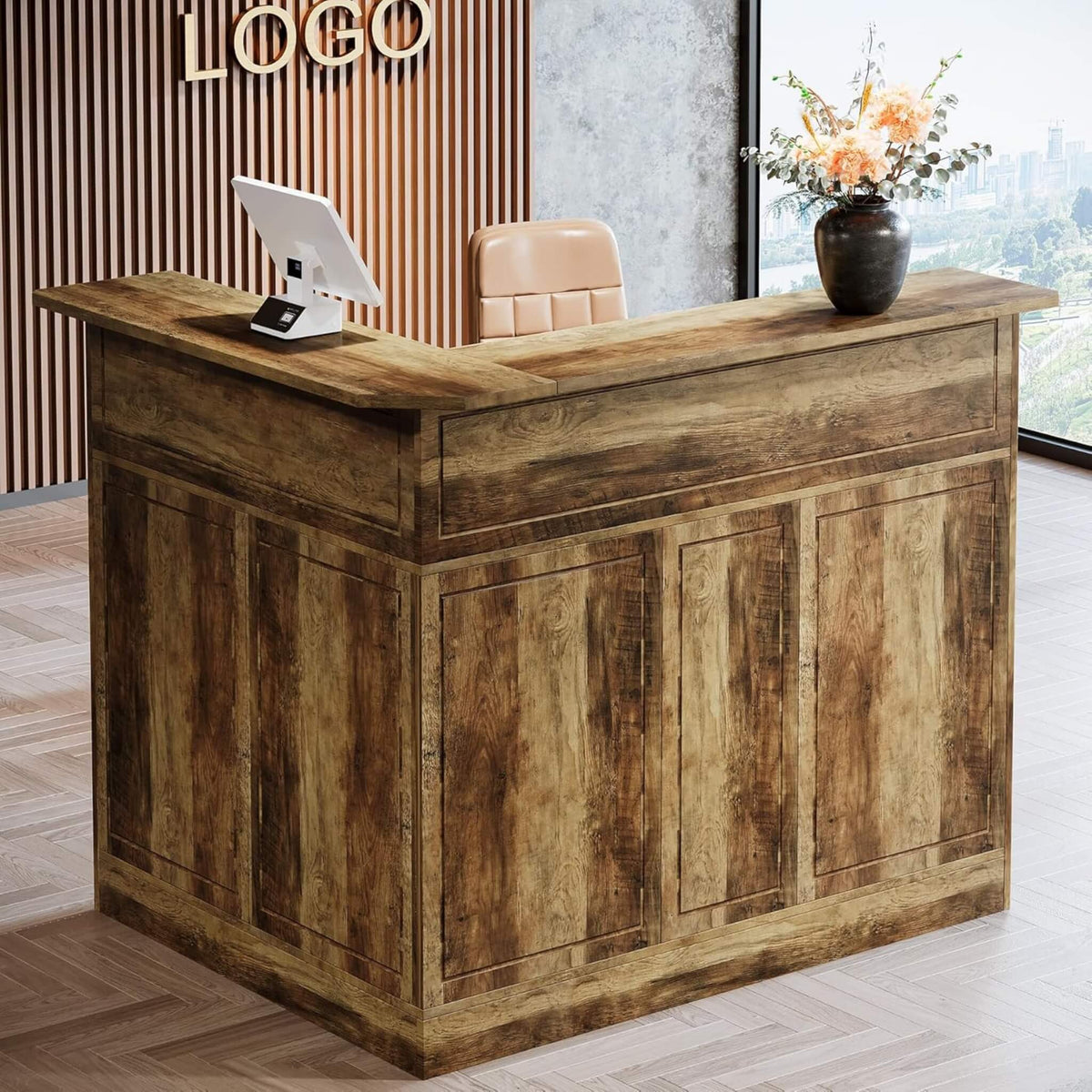 Modern L-Shaped Reception Desk With Storage Shelves (SAK81036)