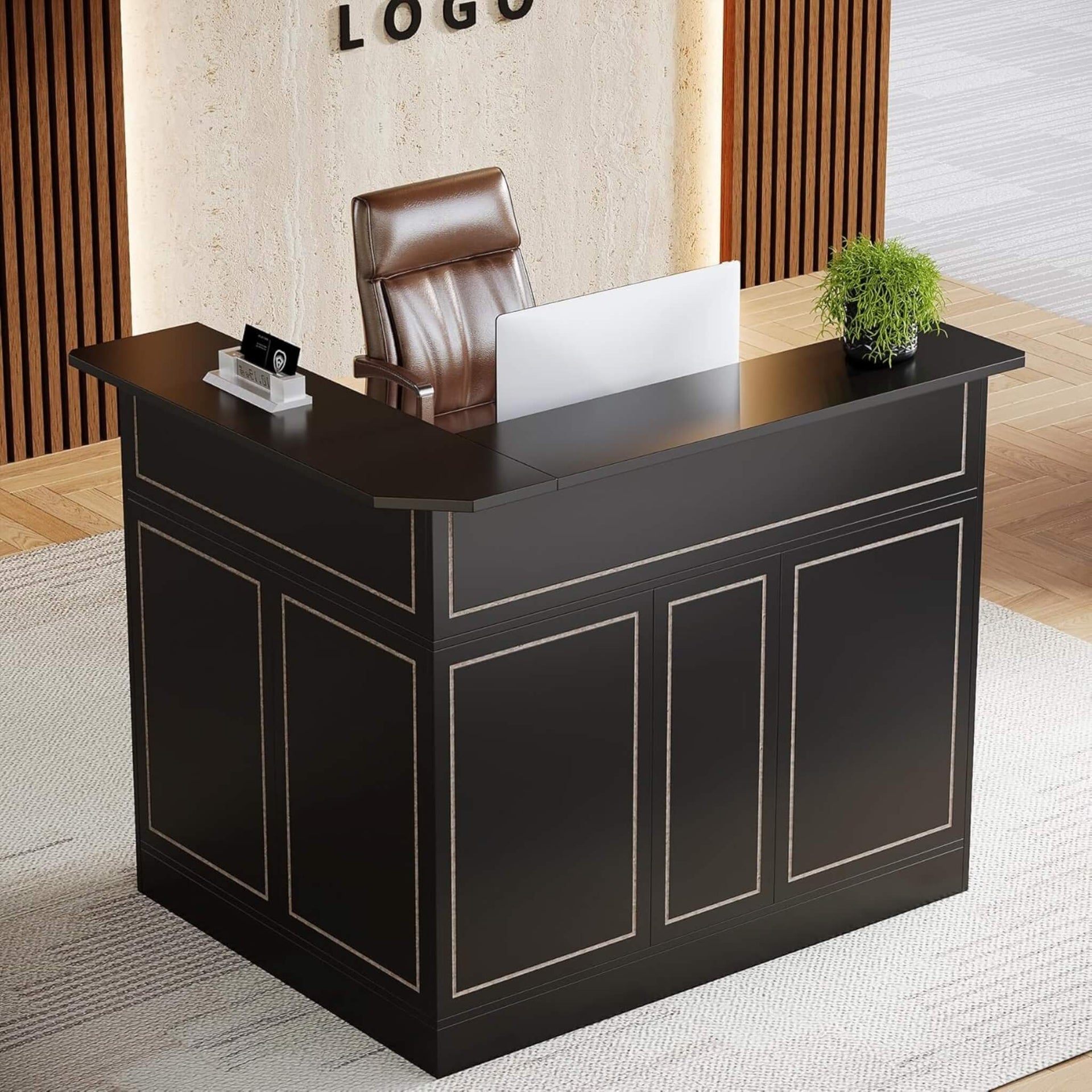 Modern L-Shaped Reception Desk With Storage Shelves (SAK81036)
