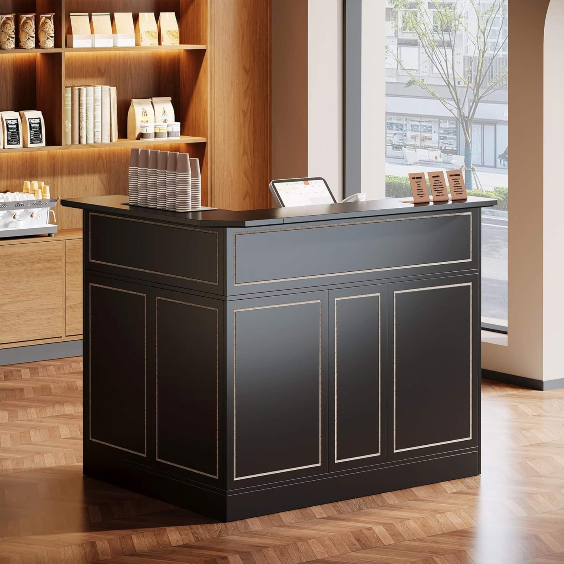 Modern L-Shaped Reception Desk With Storage Shelves (SAK81036)