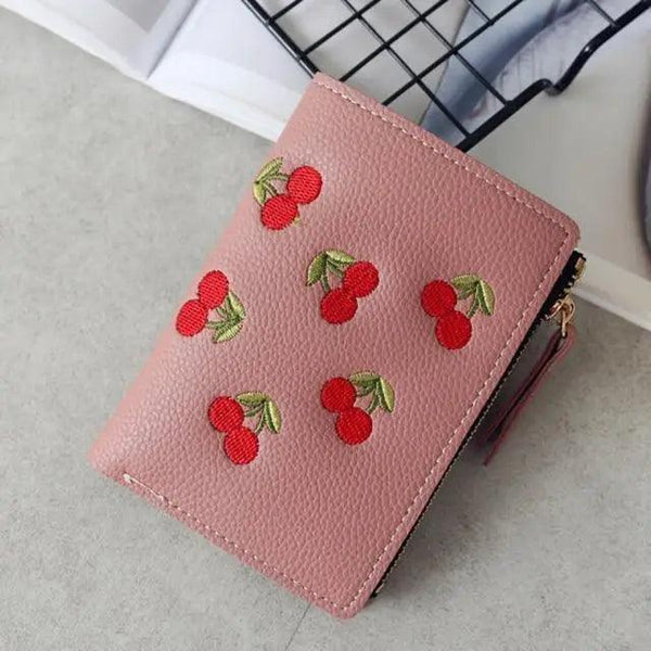 Modern Lightweight Cherry PU Leather Mini Wallet For Women Cute Design Purse Women Holder Minimalist Bag