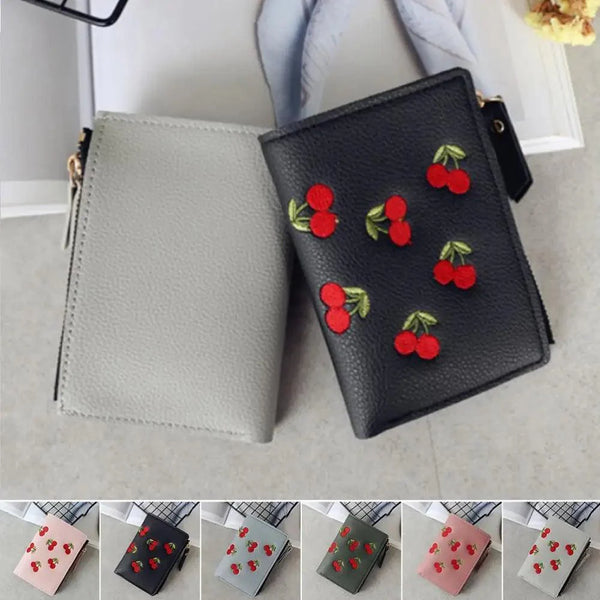 Modern Lightweight Cherry PU Leather Mini Wallet For Women Cute Design Purse Women Holder Minimalist Bag