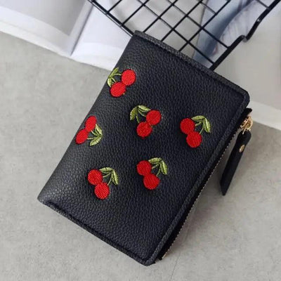 Modern Lightweight Cherry PU Leather Mini Wallet For Women Cute Design Purse Women Holder Minimalist Bag