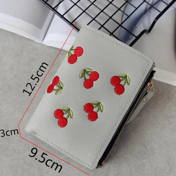 Modern Lightweight Cherry PU Leather Mini Wallet For Women Cute Design Purse Women Holder Minimalist Bag