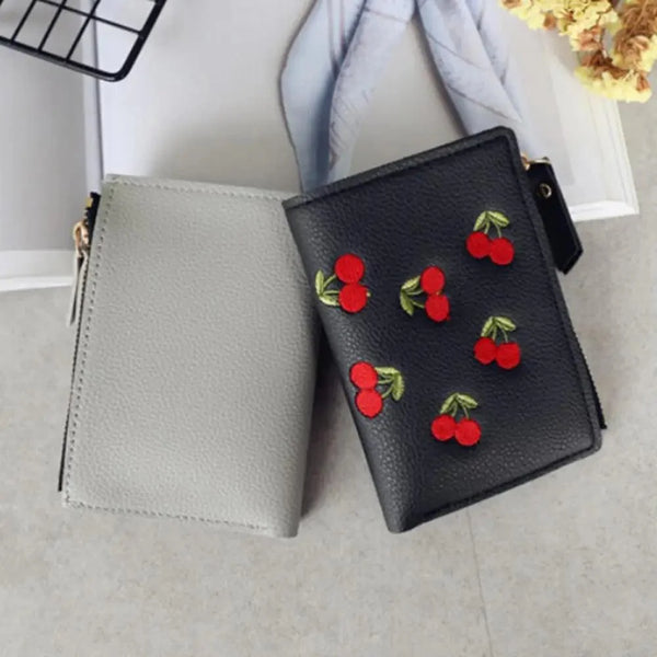 Modern Lightweight Cherry PU Leather Mini Wallet For Women Cute Design Purse Women Holder Minimalist Bag