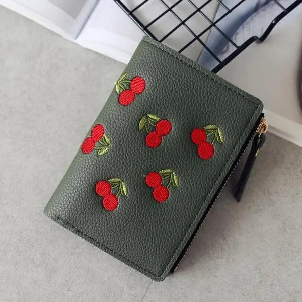 Modern Lightweight Cherry PU Leather Mini Wallet For Women Cute Design Purse Women Holder Minimalist Bag