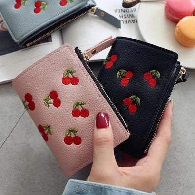 Modern Lightweight Cherry PU Leather Mini Wallet For Women Cute Design Purse Women Holder Minimalist Bag