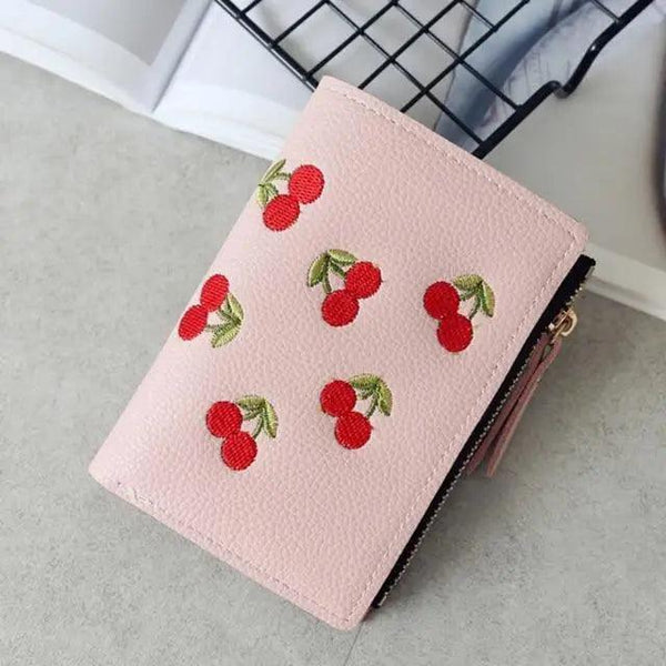 Modern Lightweight Cherry PU Leather Mini Wallet For Women Cute Design Purse Women Holder Minimalist Bag