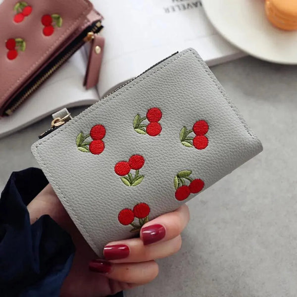 Modern Lightweight Cherry PU Leather Mini Wallet For Women Cute Design Purse Women Holder Minimalist Bag
