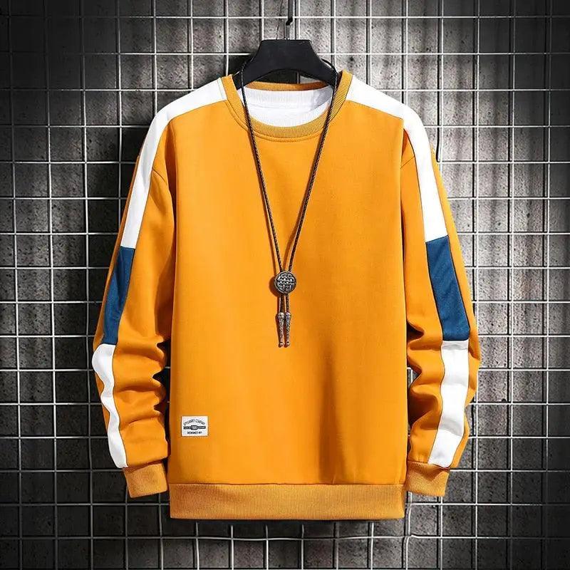 Modern Long Sleeve Sweatshirts Men New Fashion Color Casual Mens Casual O-Neck Patchwork Sweatshirt For Young Men Men Sweatshirt Streetwear Loose Solid Patchwork Pullover Sweatshirt