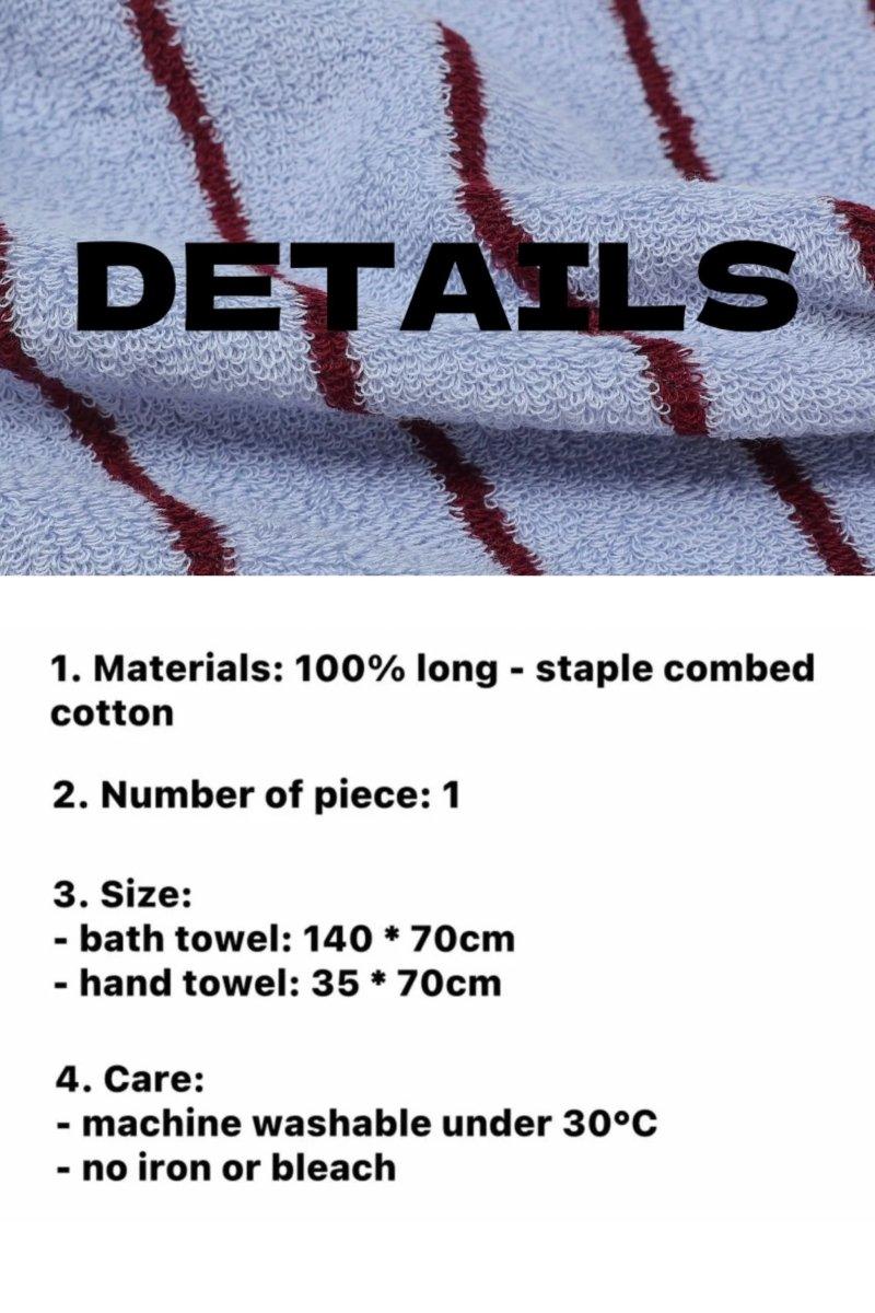 Modern Misty Blue Stripe Bath Towel — 100% Long-Staple Cotton, Soft, Plush & Absorbent