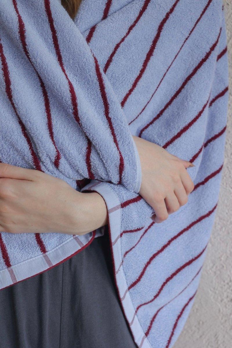 Modern Misty Blue Stripe Bath Towel — 100% Long-Staple Cotton, Soft, Plush & Absorbent