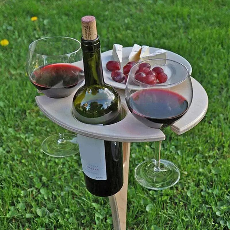 Modern Outdoor Portable Foldable Wood Wine Table With Round Desktop Mini Wooden Easy To Carry Rack Picnic Party Travel Tools Event Romantic Dinner Celebrations Outdoors